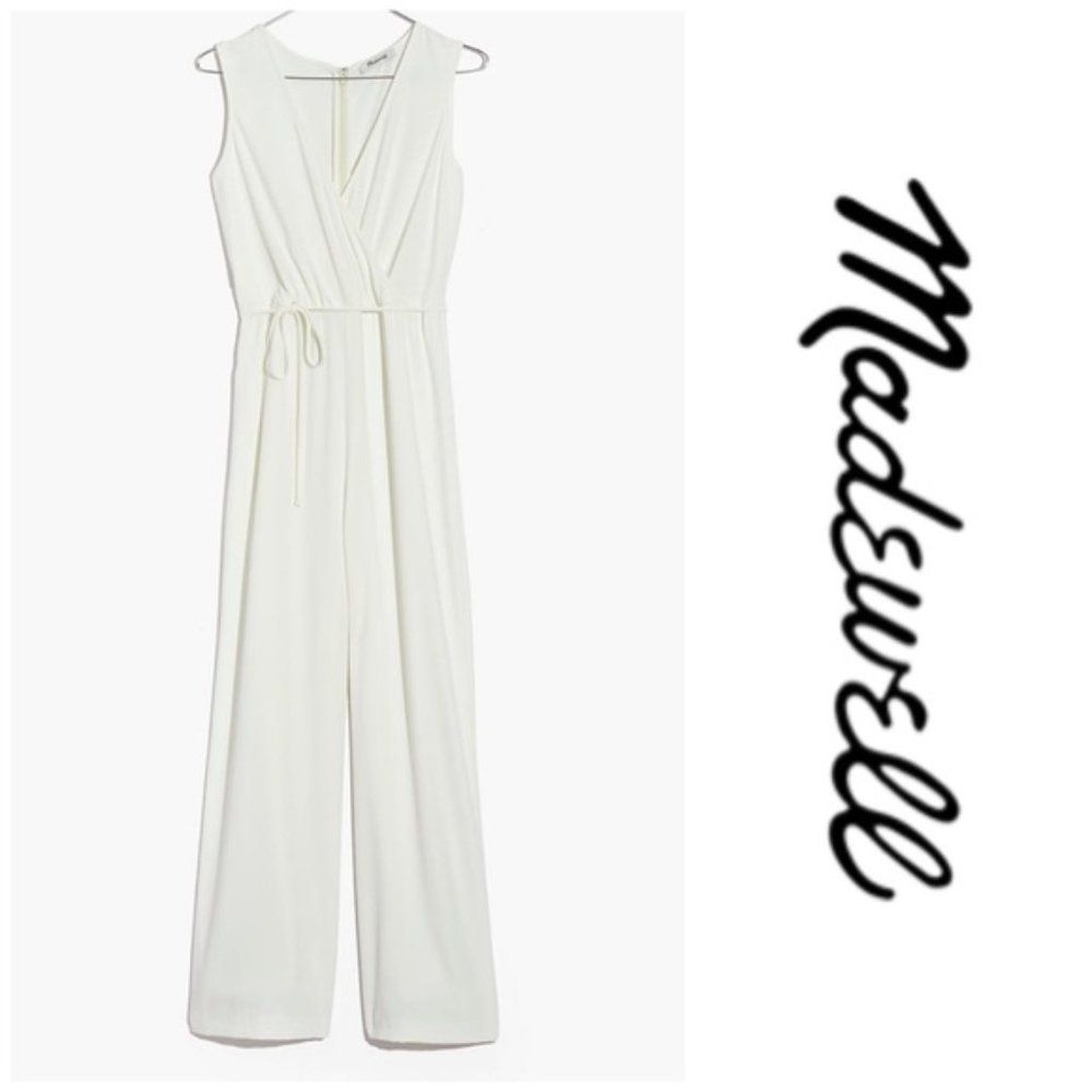 NWT - Madewell Tie-Waist Wide-Leg Wrap Jumpsuit in White - Size 00